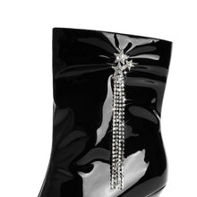 Load image into Gallery viewer, Black Shiny Pointy Toe Ankle Stiletto Boots