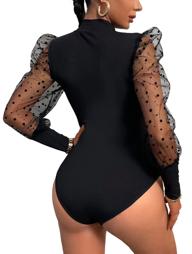 Black Black Knit Balloon Sleeve Bodysuit