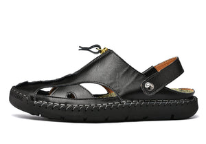 Black Men's Leather Closed Toe Outdoor Sandals