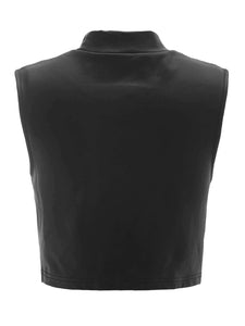 Black Faux Leather Mock Neck Sleeveless Crop Top