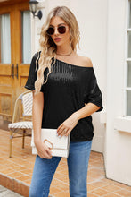 Load image into Gallery viewer, Black Glitter Sparkle Sequin Off Shoulder Top