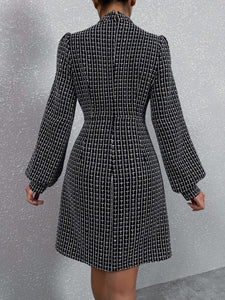 Black Plaid Tweed Long Sleeve Dress