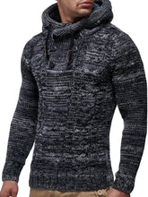 Load image into Gallery viewer, Men&#39;s Black Hooded Cable Knit Long Sleeve Sweater