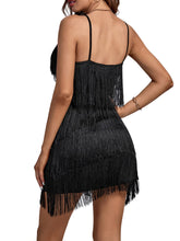 Load image into Gallery viewer, Black Luxury Fringe Sleeveless Cocktail Dress
