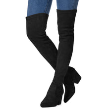 Load image into Gallery viewer, Black Thigh High Suede Over The Knee Stretch Boot