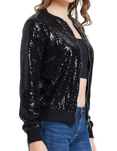 Load image into Gallery viewer, Black Sequin Embellished Bomber Long Sleeve Jacket