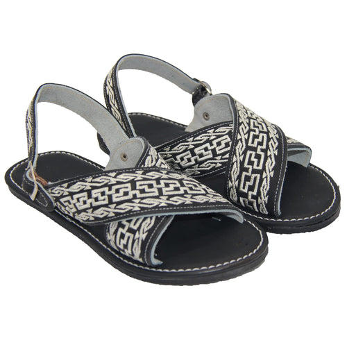 Black Men's Leather Hurache Aztec Sandals