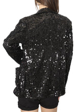 Load image into Gallery viewer, Black Sequined Sparkle Open Front Party Blazer