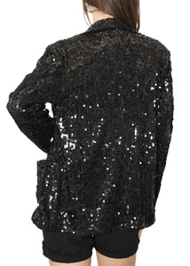 Black Sequined Sparkle Open Front Party Blazer