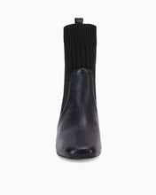 Load image into Gallery viewer, Black Leather Knit Chunky Heel Ankle Boots