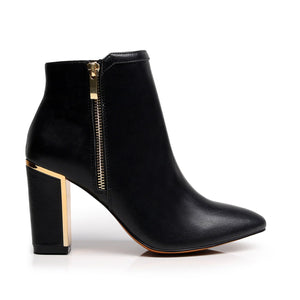 Black Fashion Trendy Faux Leather Ankle Boot