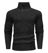 Load image into Gallery viewer, Men&#39;s Black Shawl Collar Cable Knit Sweater
