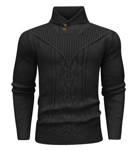 Men's Black Shawl Collar Cable Knit Sweater
