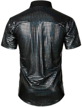 Load image into Gallery viewer, Black Men&#39;s Metallic Sequin Shiny Short Sleeve Short