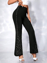 Load image into Gallery viewer, Black Pearl Beaded High Waist Flare Pants