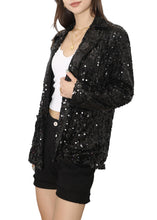 Load image into Gallery viewer, Black Sequined Sparkle Open Front Party Blazer