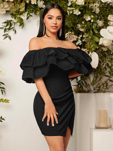 Load image into Gallery viewer, Black Ruffled Layered Off Shoulder Mini Dress