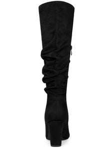 Black Slouchy Pointy Toe Knee High Boots