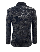 Load image into Gallery viewer, Black Men&#39;s Sequin Floral Party Long Sleeve Blazer