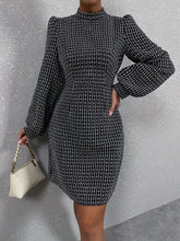 Load image into Gallery viewer, Black Plaid Tweed Long Sleeve Dress