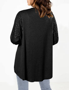 Black Stylish Knit Sequin Sleeve Cardigan Jacket
