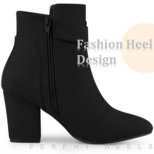 Black Chic Suede Round Toe Buckle Heel Ankle Boots