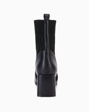 Load image into Gallery viewer, Black Leather Knit Chunky Heel Ankle Boots