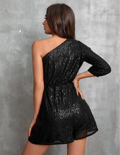 Load image into Gallery viewer, Black One Shoulder Sequin Shorts Romper