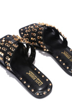 Load image into Gallery viewer, Black Chic Stylish Studded Flat Summer Sandals