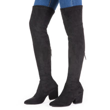 Load image into Gallery viewer, Black Thigh High Suede Over The Knee Stretch Boot