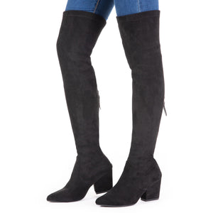 Black Thigh High Suede Over The Knee Stretch Boot