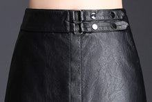 Load image into Gallery viewer, Black A Line Faux Leather Midi Skirt