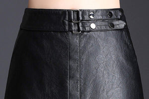 Black A Line Faux Leather Midi Skirt