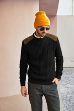 Load image into Gallery viewer, Men&#39;s Black Suede Patchwork Cable Knit Sweater