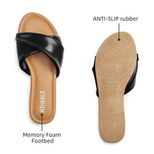 Load image into Gallery viewer, Black Casual Leather Summer Flat Sandals