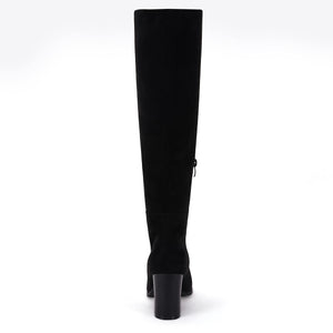 Black Fashionable Chunky Block Heel Knee High Boots