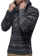 Load image into Gallery viewer, Men&#39;s Black Hooded Cable Knit Long Sleeve Sweater