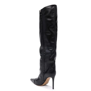 Black Fashion Forward Metallic Knee High Stiletto Boots
