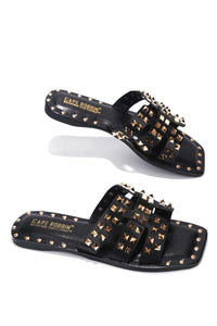 Black Chic Stylish Studded Flat Summer Sandals
