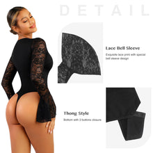 Load image into Gallery viewer, Black Lace Ruffled Long Sleeve Bodysuit