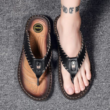 Load image into Gallery viewer, Crafted Black Men&#39;s Leather Flip Flop Sandals