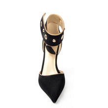 Load image into Gallery viewer, Black Designer Style Faux Suede Heels