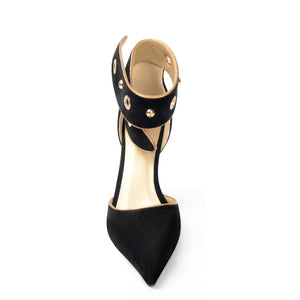 Black Designer Style Faux Suede Heels