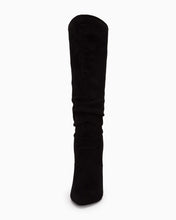 Load image into Gallery viewer, Black Slouchy Kitten Heel Wide Calf Boots
