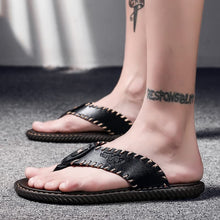 Load image into Gallery viewer, Crafted Black Men&#39;s Leather Flip Flop Sandals