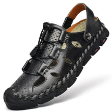 Load image into Gallery viewer, Black Men&#39;s Leather Closed Toe Outdoor Sandals