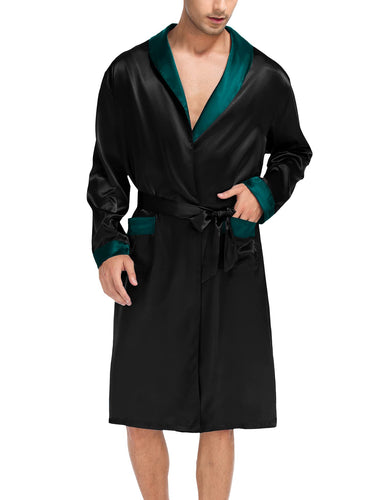 Black Men's Satin Robe & Shorts Sleepwear Set