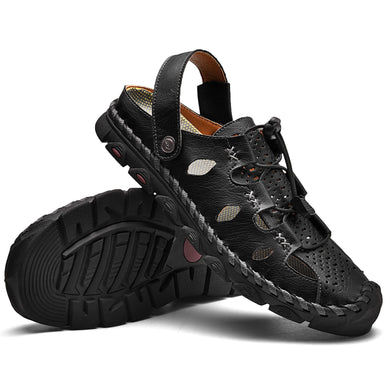Black Men's Leather Closed Toe Outdoor Sandals