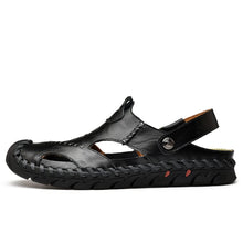 Load image into Gallery viewer, Black Men&#39;s Leather Closed Toe Outdoor Sandals