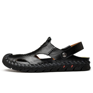 Black Men's Leather Closed Toe Outdoor Sandals